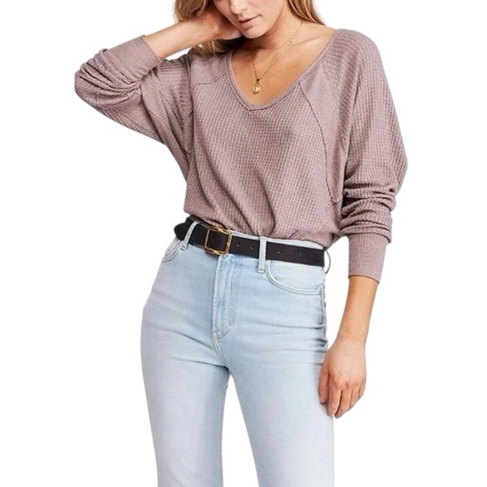 Free People We The Free Pink Santa Clara Thermal Long Sleeve Top